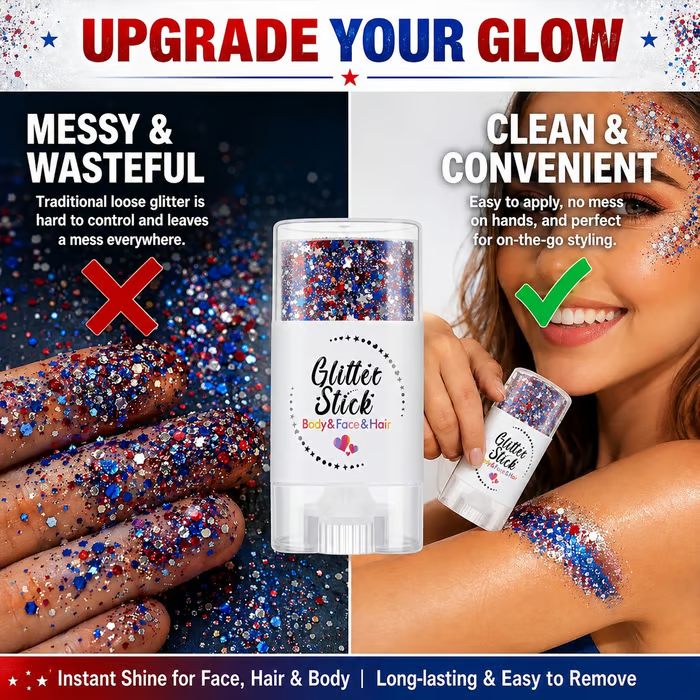 🥳2026 HOT SALE💞3 in 1 Patriotic Glitter Body Stick Red White Blue Glow