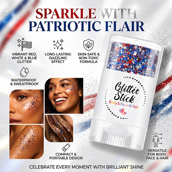 🥳2026 HOT SALE💞3 in 1 Patriotic Glitter Body Stick Red White Blue Glow
