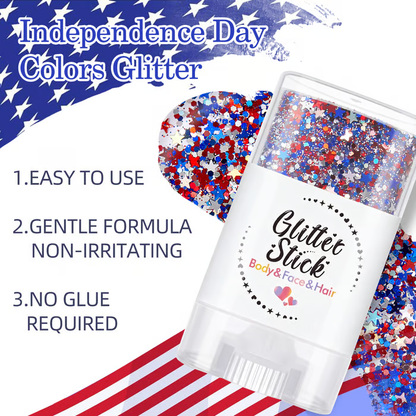 🥳2026 HOT SALE💞3 in 1 Patriotic Glitter Body Stick Red White Blue Glow