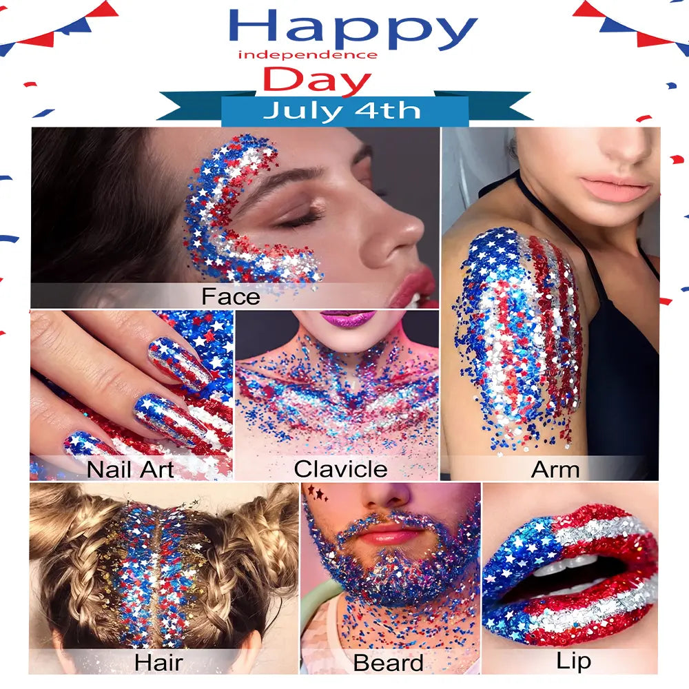 🥳2026 HOT SALE💞3 in 1 Patriotic Glitter Body Stick Red White Blue Glow